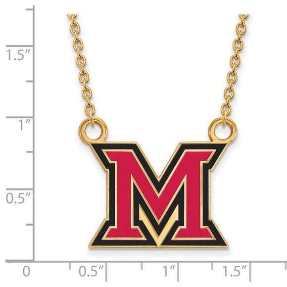 14k Gold Plated Silver Miami U Large Enamel 'M' Pendant Necklace - Picture 2 of 5